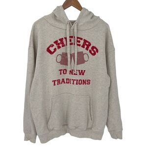 Aerie Offline Cheers To New Traditions Graphic Hoodie Sweatshirt Cream‎ Small